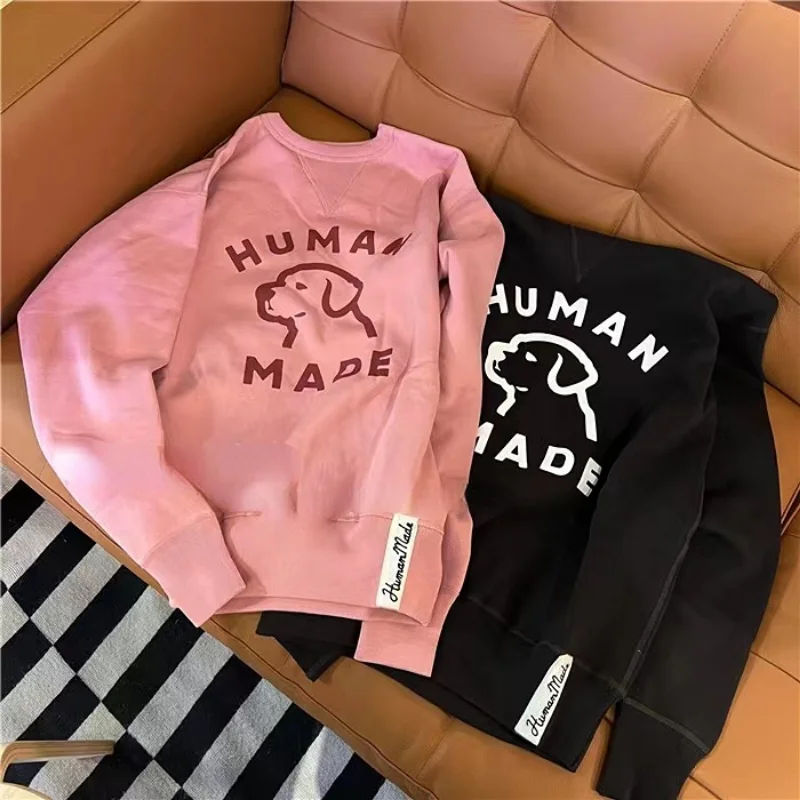 

Human Made Sweatshrits Casual Dog Print Hoodie for Men Women Fleece Round Neck Pullover
