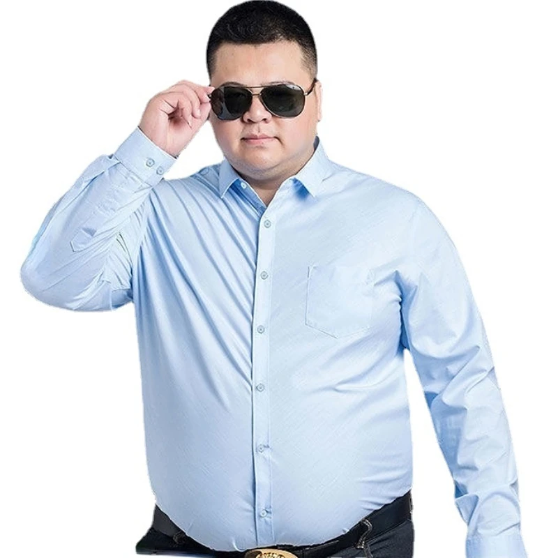 Oversized Shirt Men's White Long Sleeve Shirt Plus-Sized Loose Business Shirt Large Size Overweight Clothing Man Dress Shirts