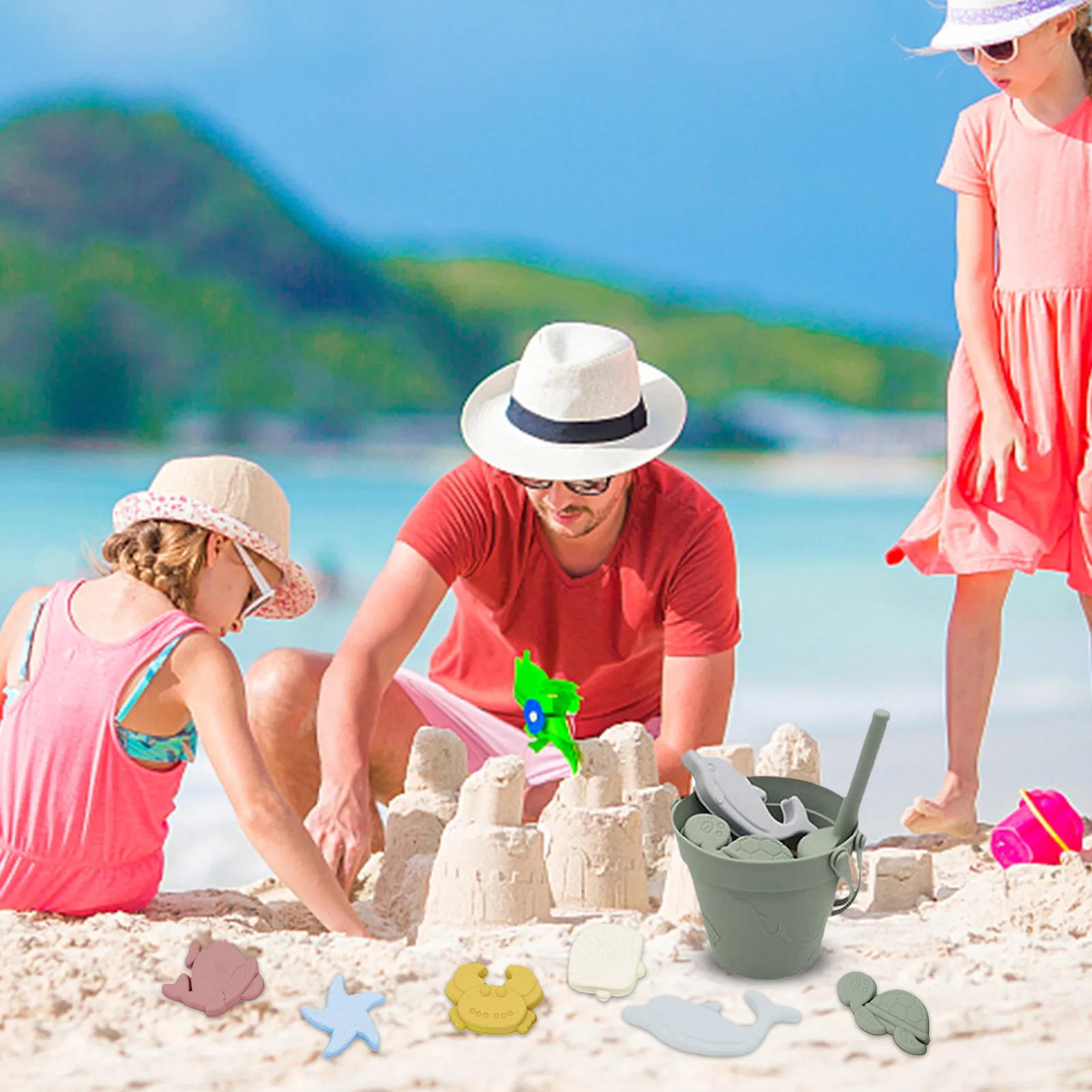 

Силиконовые детские пляжные игрушки, пляжные аксессуары для детей, набор силиконовых инструментов для пескоструйной обработки, формы для м...