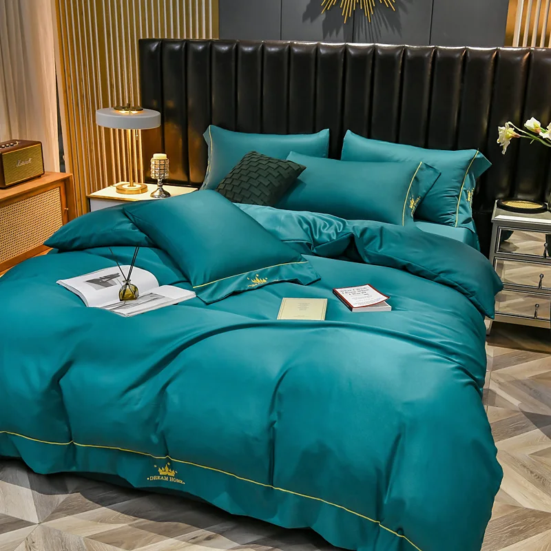 

Summer Nordic Embroidery Bedding Set Luxury Cotton Satin Bed Sheets Pillowcases King Bedspread Ropa De Cama Conjunto Bed Linens