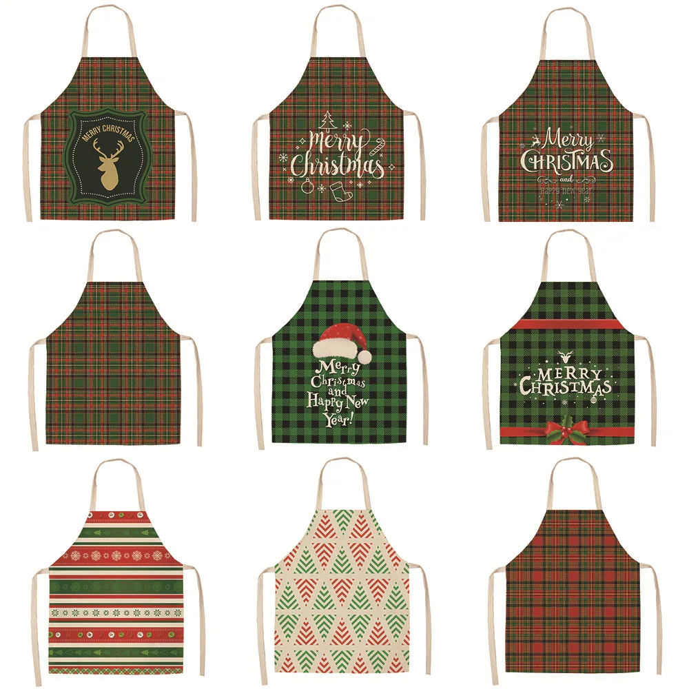 

Christmas series striped plaid cotton and linen anti-fouling apron adult children kitchen housework cleaning apron smock