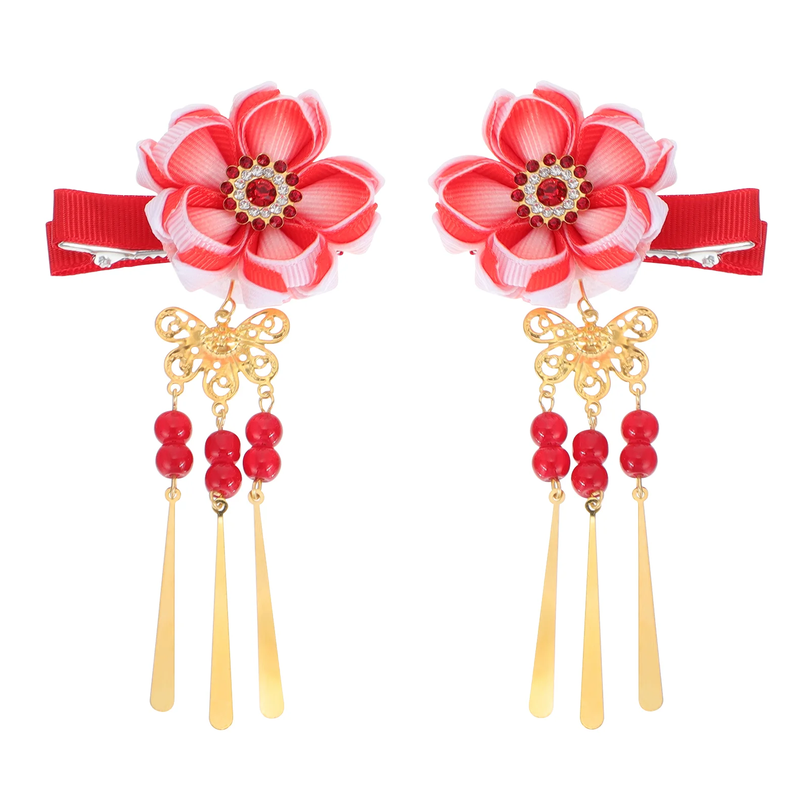 

Hairpin Kimono Clamp Retro Decor Manual Headdress Sakura Cotton Linen Japanese Style Accessory Miss Rhinestone Fringe Trim