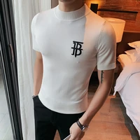 2022 brand clothing new mens spring summer casual knit t shirtsmale slim fit set head turtleneck short sleeve t shirts s 4xl