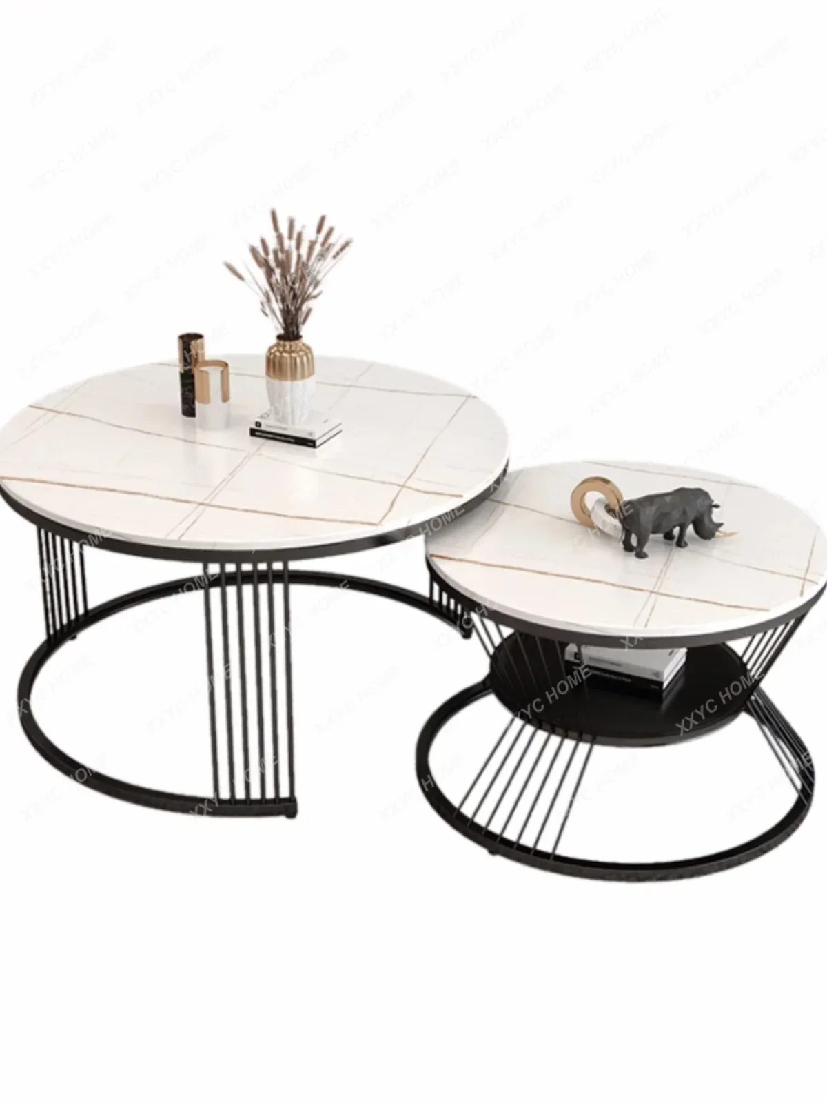 Круглый выдвижной кофейный столик в гостиную с узором