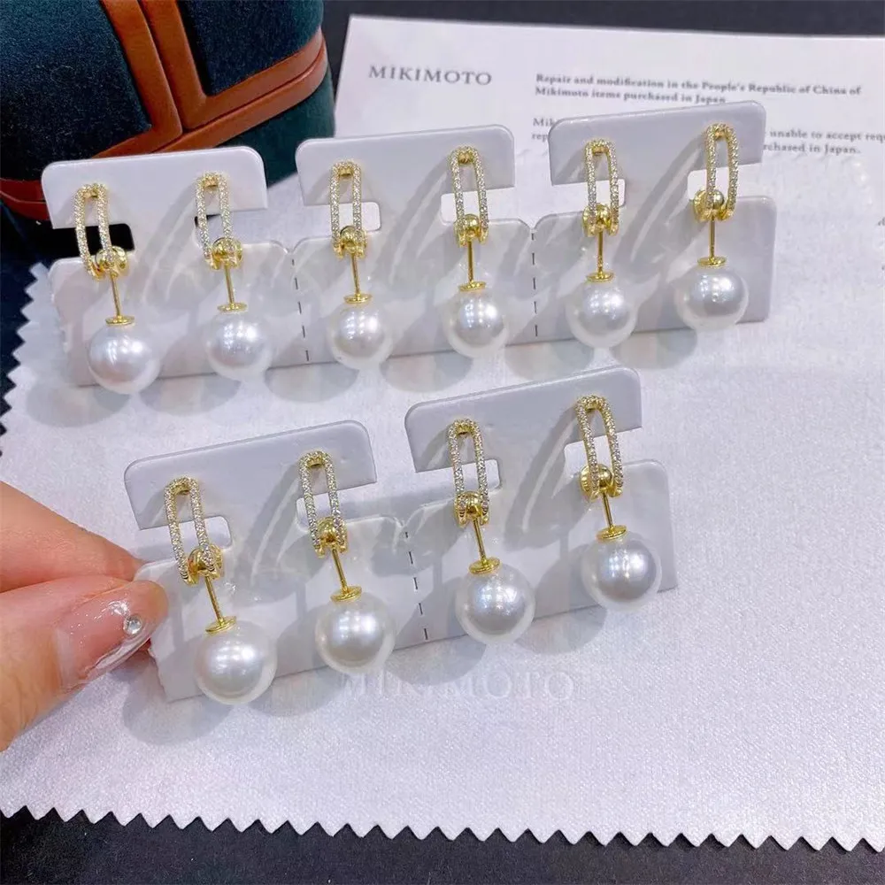 

DIY pearl earring accessories S925 sterling silver jewelry dual purpose gorgeous earring empty holder Fit 10-12mm beads