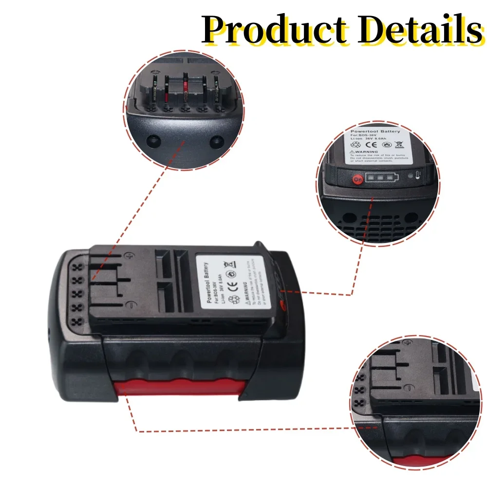 Литий-ионный аккумулятор 36 В 8000/10000 мАч для Bosch BAT810 BAT836 BAT840 GBH36V-LI