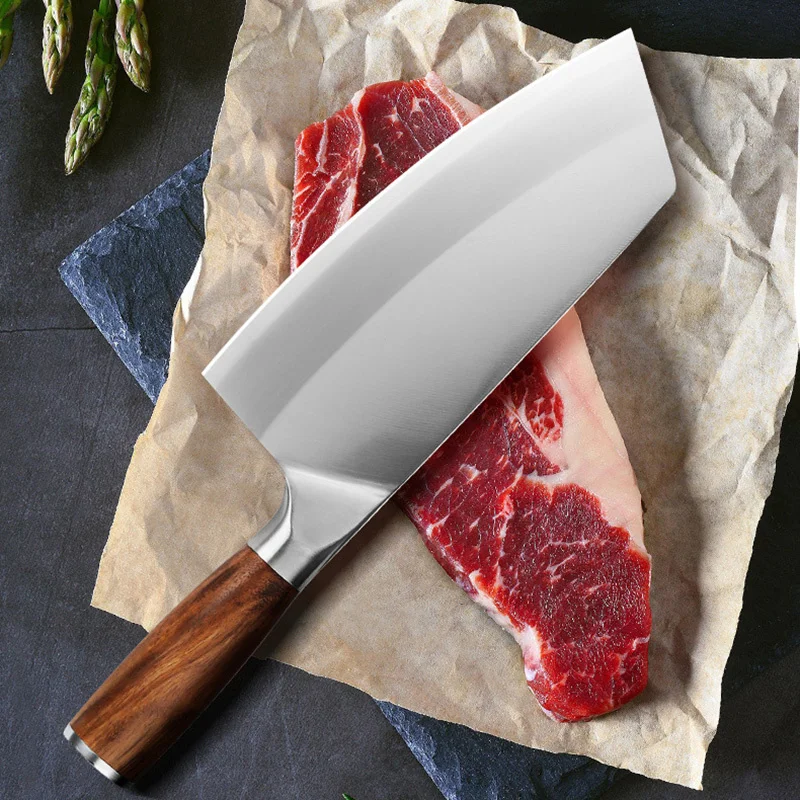 

Kitchen Knife Sharp Stainless Steel 8 Inch Bone Knife Meat Chopping Cleaver Vegetable Chinese Chef Composite Steel Slicing Knife