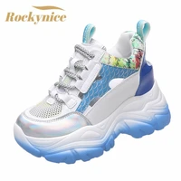 high platform sneakers for women chunky mesh shoes 2022 summer walking trainers 8cm casual shoes woman lace up vulcanized shoes