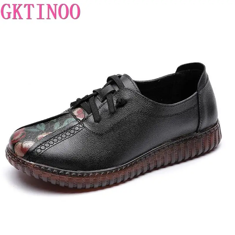 

GKTINOO Genuine Leather Flat Shoes Woman Handmade Leather Loafers Flexible Spring Casual Shoes Woman Flats Zapatos Mujer