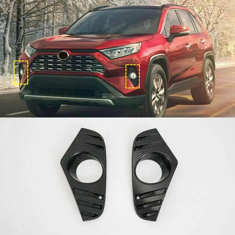

For Toyota Rav4 2019-21 Carbon Fiber Look Front Fog Light Eyelid Cover Trim 2pcs