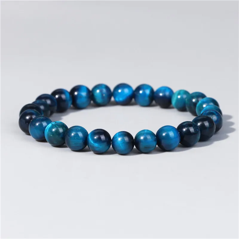 Женский и мужской браслет из натурального синего тигрового глаза 8 мм | Украшения