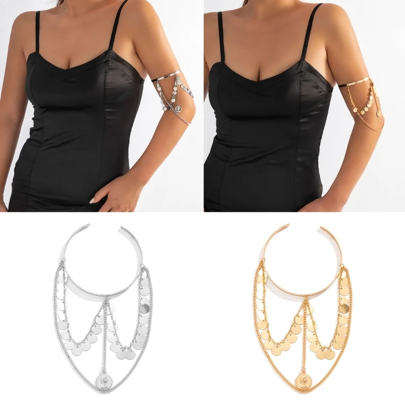 

Bohemia Upper Arm Cuff Bracelets for Women Girls Arm Bangle Jewelry Armlets Adjustable Metal Armband with Tassle