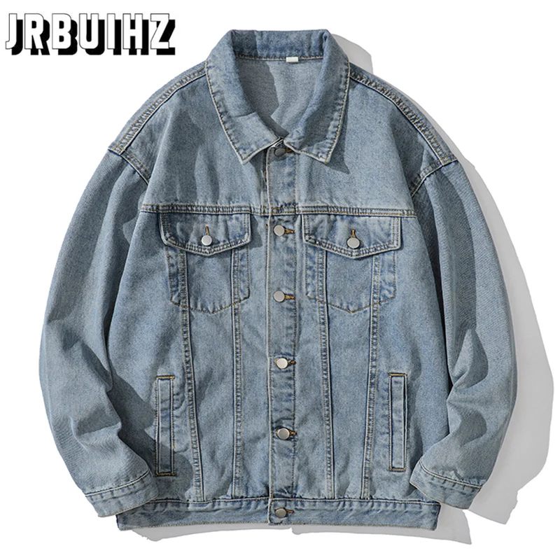 

2024 New Men's Denim Jacket Spring Autumn Vintage Loose Men Jean Jacket Lapel Couple Wear Casual Outerwear Clothing Euro Size