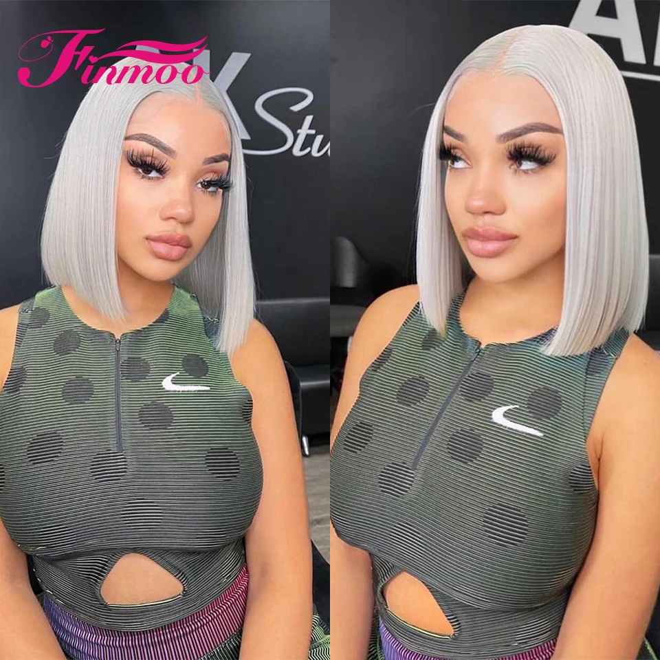 Bob Grey Human Hair Wig 613 Blonde Lace Front Wig Brazilian Silver Gray Transparent Lace Frontal Wig Short Bob Wigs For Women