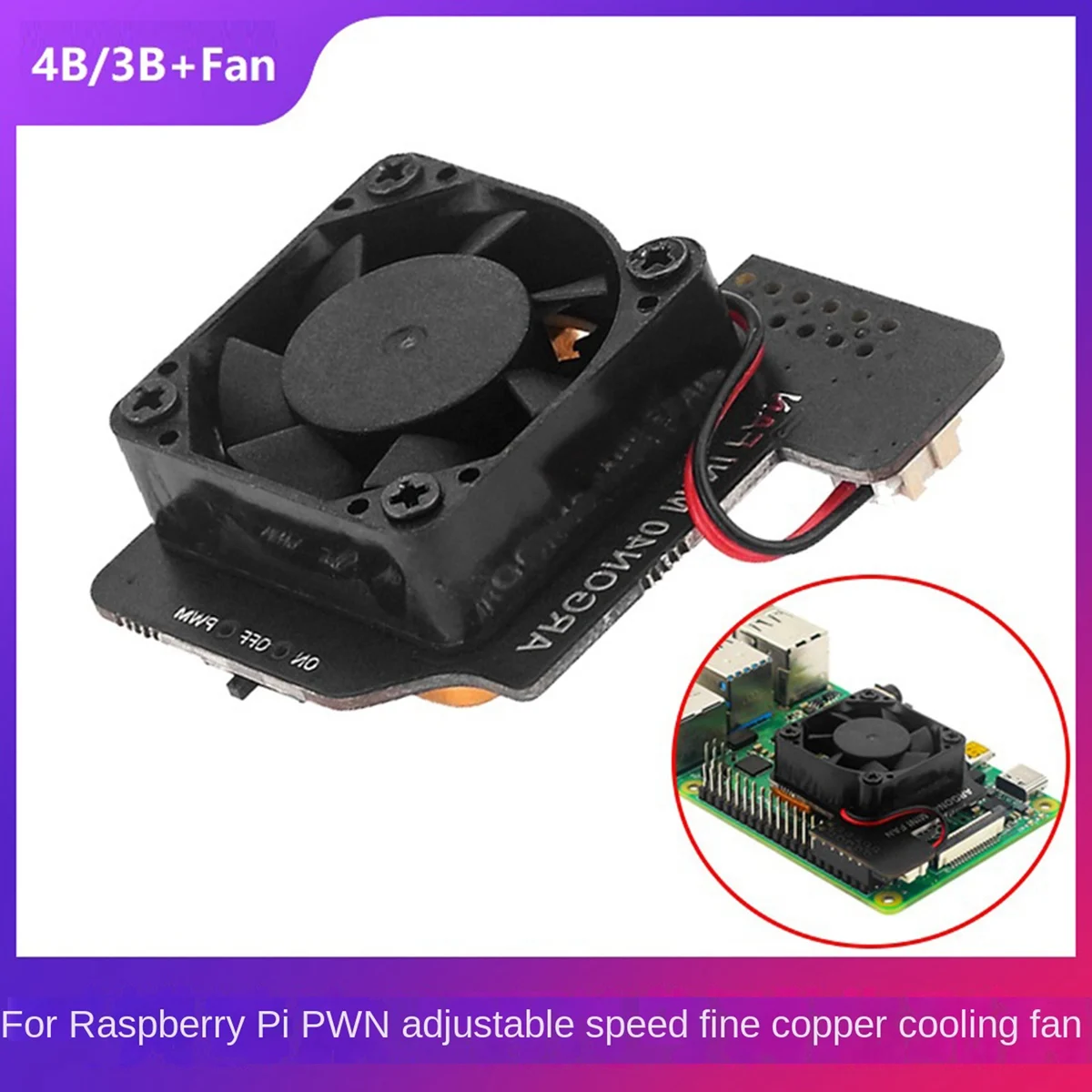 

For Raspberry Pie 4B/3B/3B+/3A+ PWN Adjustable Speed Cooling Fan 12 GPIO Power Supply with Copper Metal Base ON/OFF