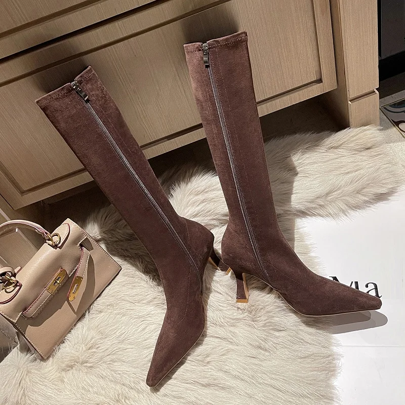 Сексуальные ботинки с боковой подсветкой Элегантные Высокие острым носком на