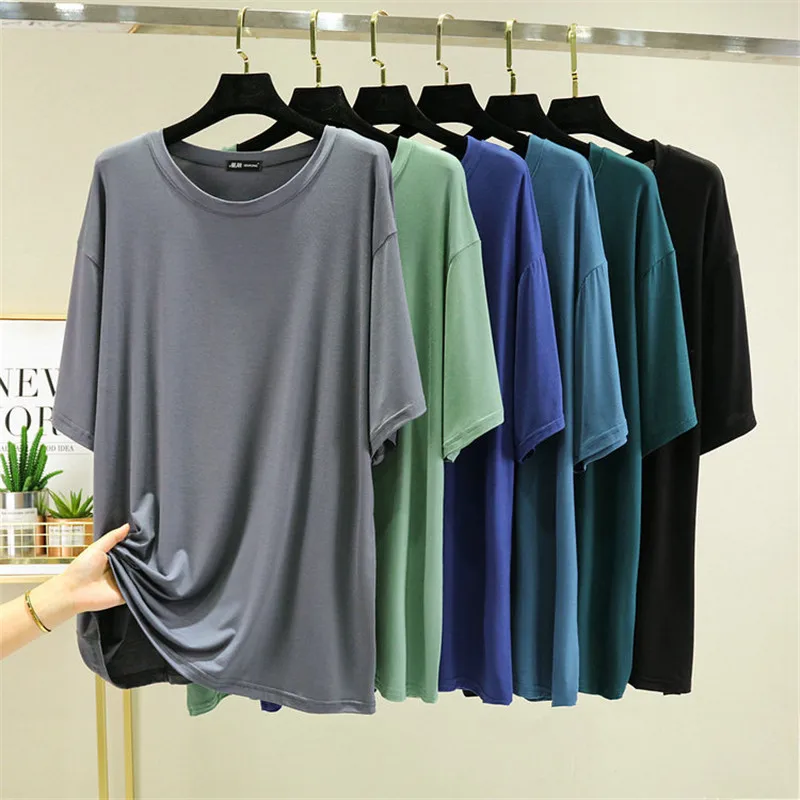 

Plus Size 6XL Men's Modal Pajamas Summer Short Sleeve T Shirt O Neck Lounge Wear Mens Blouse Solid Loose Home Clothes Sleep Tops
