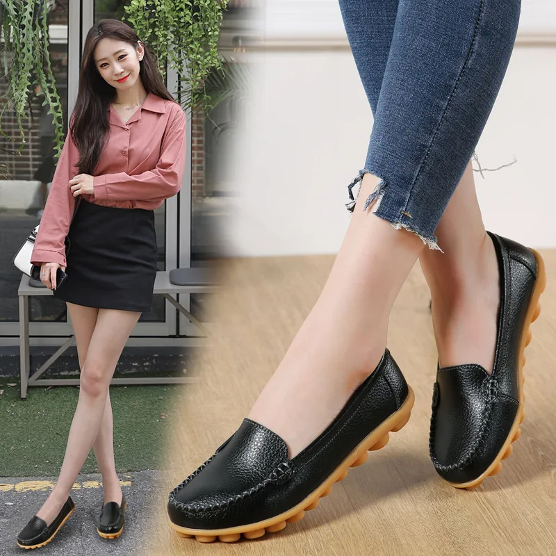 Plus Size 35-44 New Women Casual Shoes Sofe Thick Platform Breathable Flat Mom Shoes Fashion Loafers Spring/ Autumn Leather Shoe