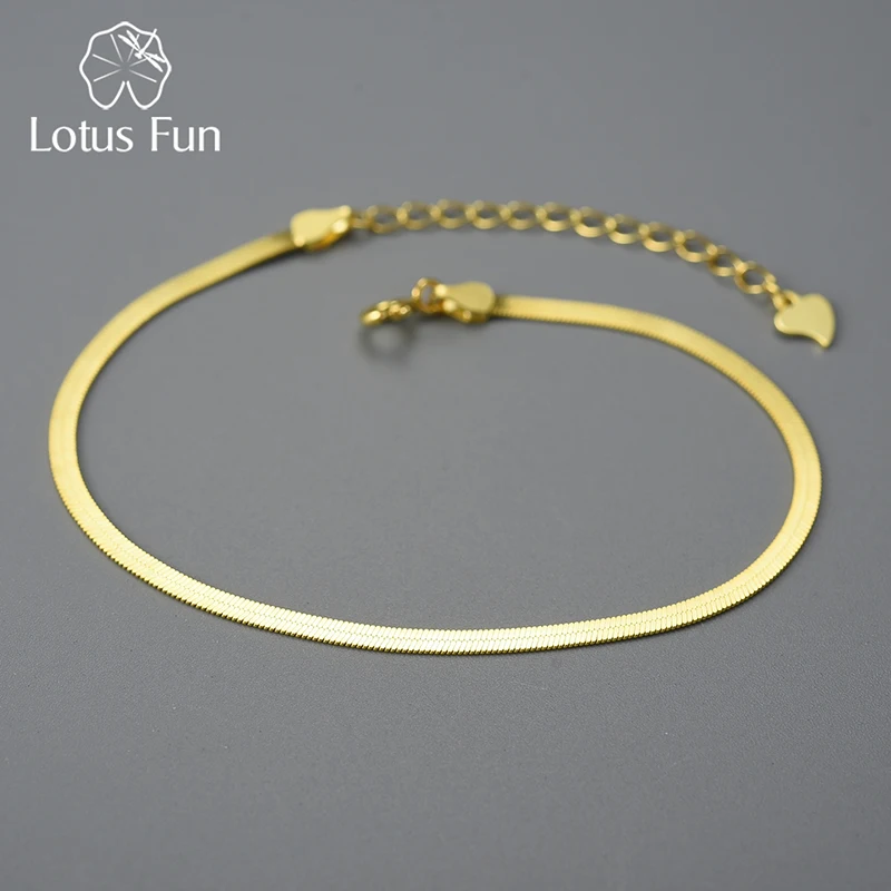 

Lotus Fun 18K Gold High Quality Flat Snake Bracelet for Women Accessories Real 925 Sterling Silver Original Wedding Fine Jewelry