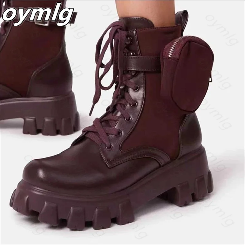 

Large size boots 2022 autumn winter new, thick-soled lace-up Martin boots mid-heel belt buckle women boots Female fashion boots