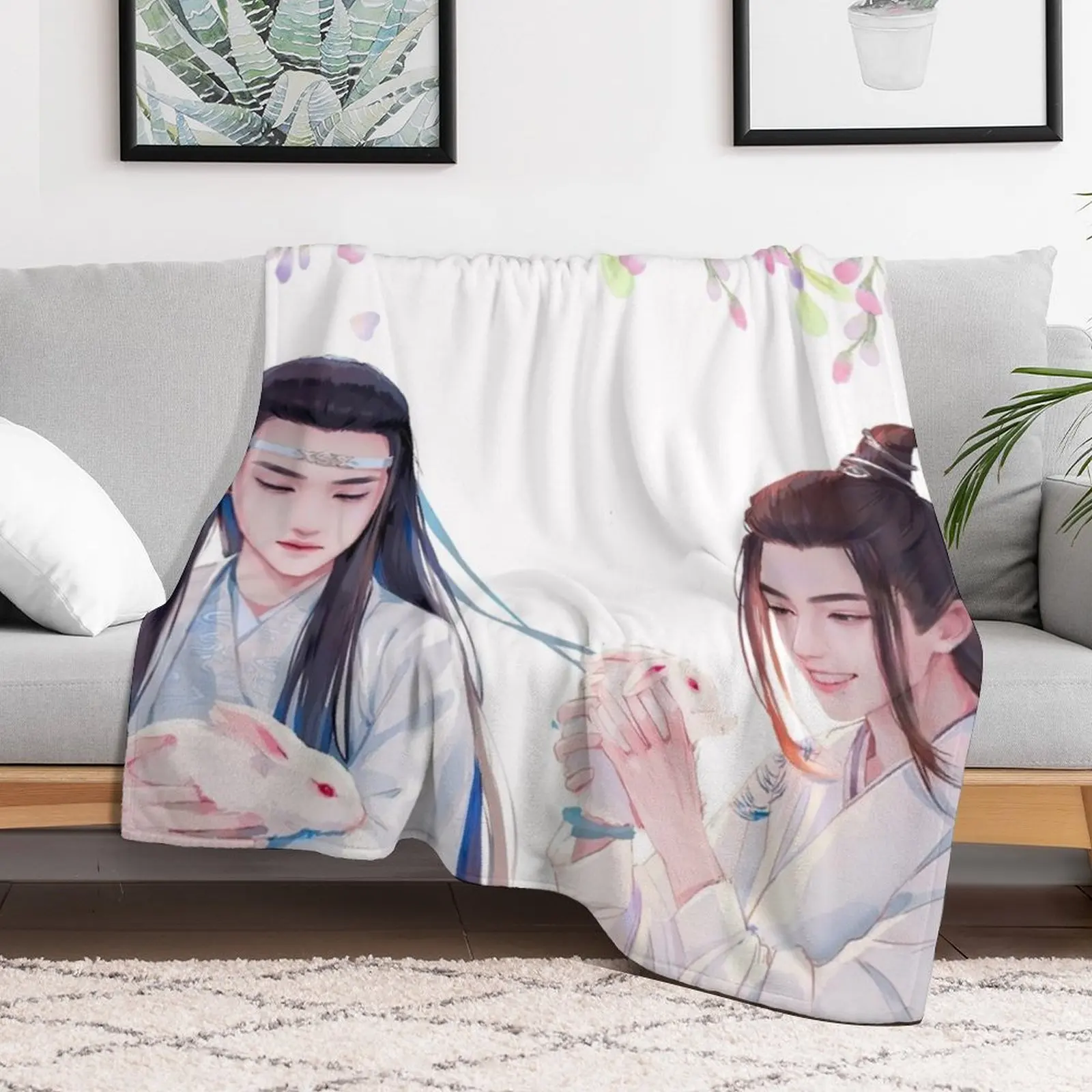 Wangxian в гусу lan с его кроликами декоративное одеяло для дивана
