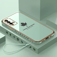 luxury plating maple leaf square silicone phone case for xiaomi mi 12 11 lite redmi note 10 9 8 t pro ultra thin strap cover