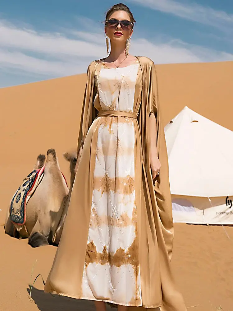 Женское длинное кимоно Рамадан Eid Mubarak женское арабский абайя Дубай Турция Ислам Мусульманский комплект длинное платье кафтаны для женщин
