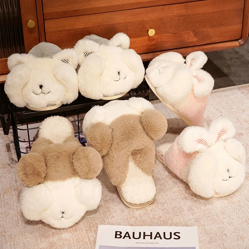 

Новинка, Kawai, мультфильм, искусственная кожа, плюшевая искусственная кожа, милый медведь, кролик, зимняя теплая обувь для взрослых, кукла, жен...