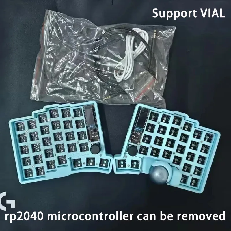 Фото Комплект раздельной клавиатуры Trackball 3x5 (39/44/47 клавиш) с поддержкой проводного подключения, настраиваемой RGB-подсветкой, возможностью горячей замены переключателей, эргономичной игровой клавиатурой с экраном/трекболом №3