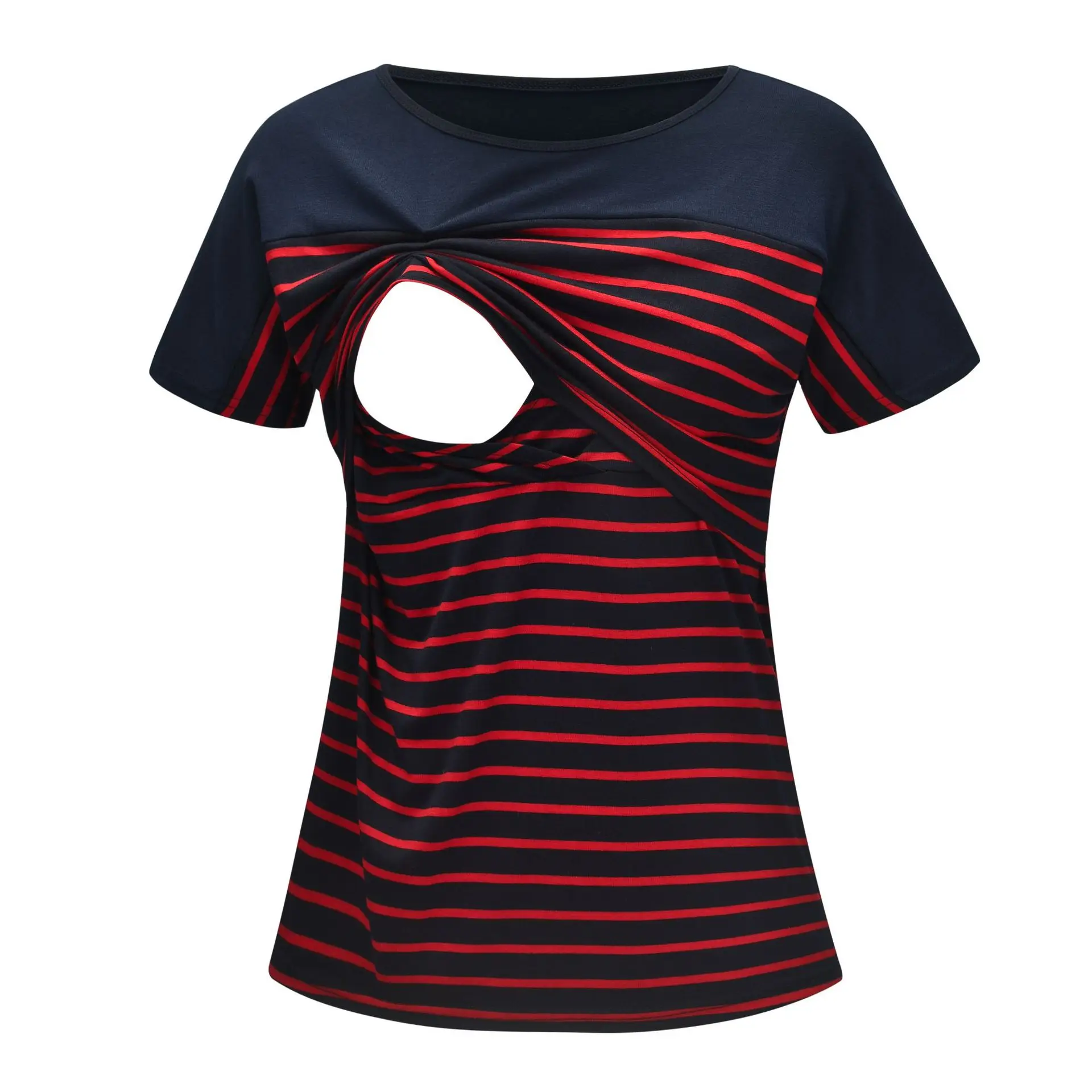 

Hot Sale Women Maternity Breastfeeding Tee Nursing Tops Striped Short Sleeve T-shirt Plus Size S-2XL Maternity Clothing Tees