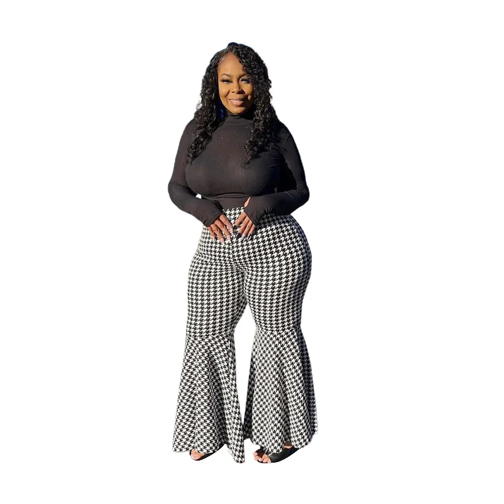 Plus Size Women Clothing 2023 New Fat MM Large Women's Casual Printed Slim Pants Flared Long Pants 2023  New Fashion Large Pants
