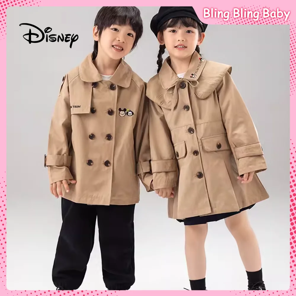 

Disney Mickey Originality Boys and Girls Trench Coat Classic Khaki Loose Version Embroidery Design Tighten The Cuffs Trench Coat