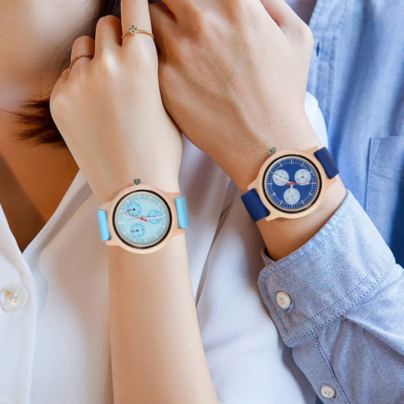 Wood Quartz Watch Fashion Simple Style Wristwatch Wooden Dial Silicone Strap Luminous Casual Couple Watches