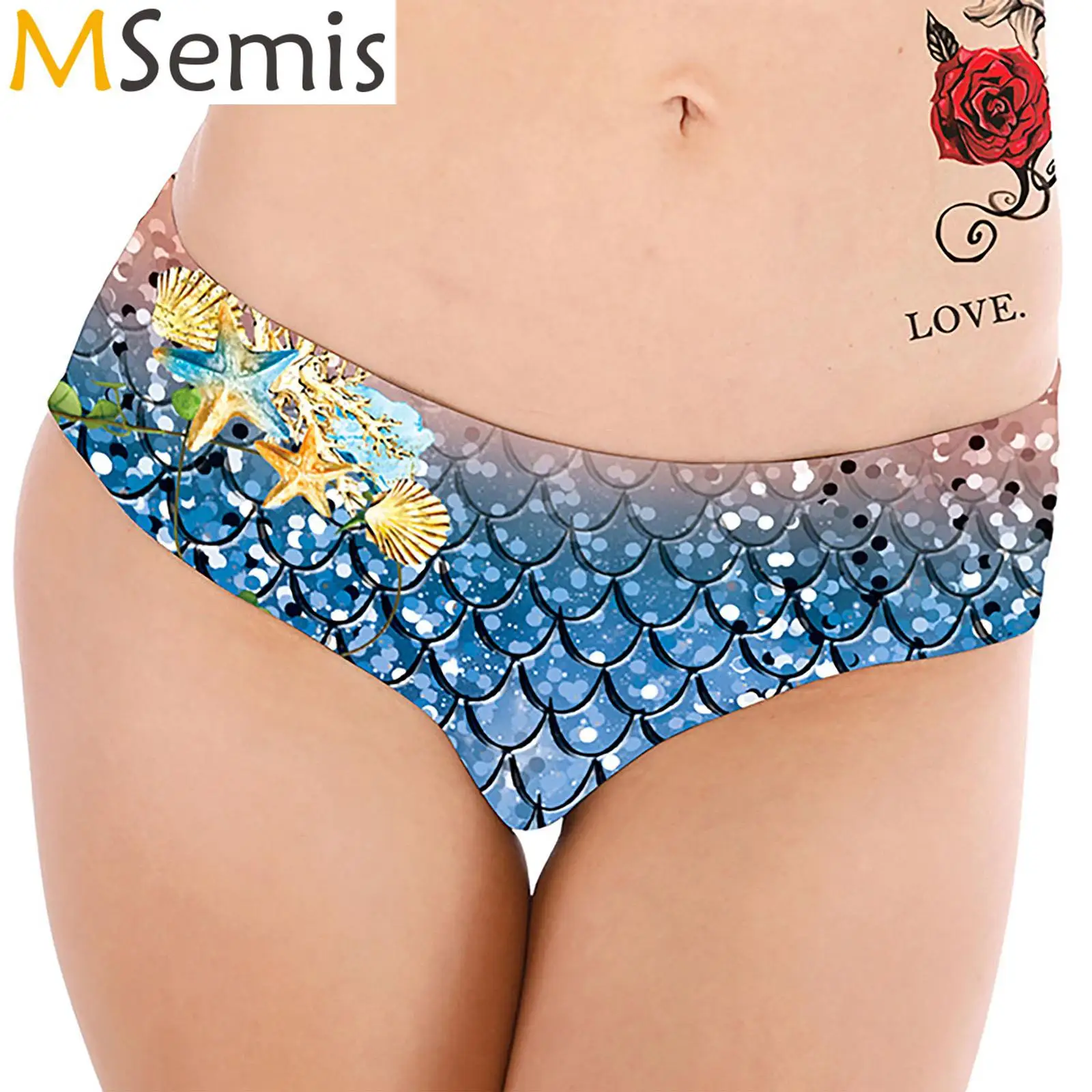 

Женский купальник с 3D-принтом в виде рыбьей чешуи, нижнее белье с низкой посадкой, поднимающие бедра бесшовные плавки, Хэллоуин, юбка-Русалка