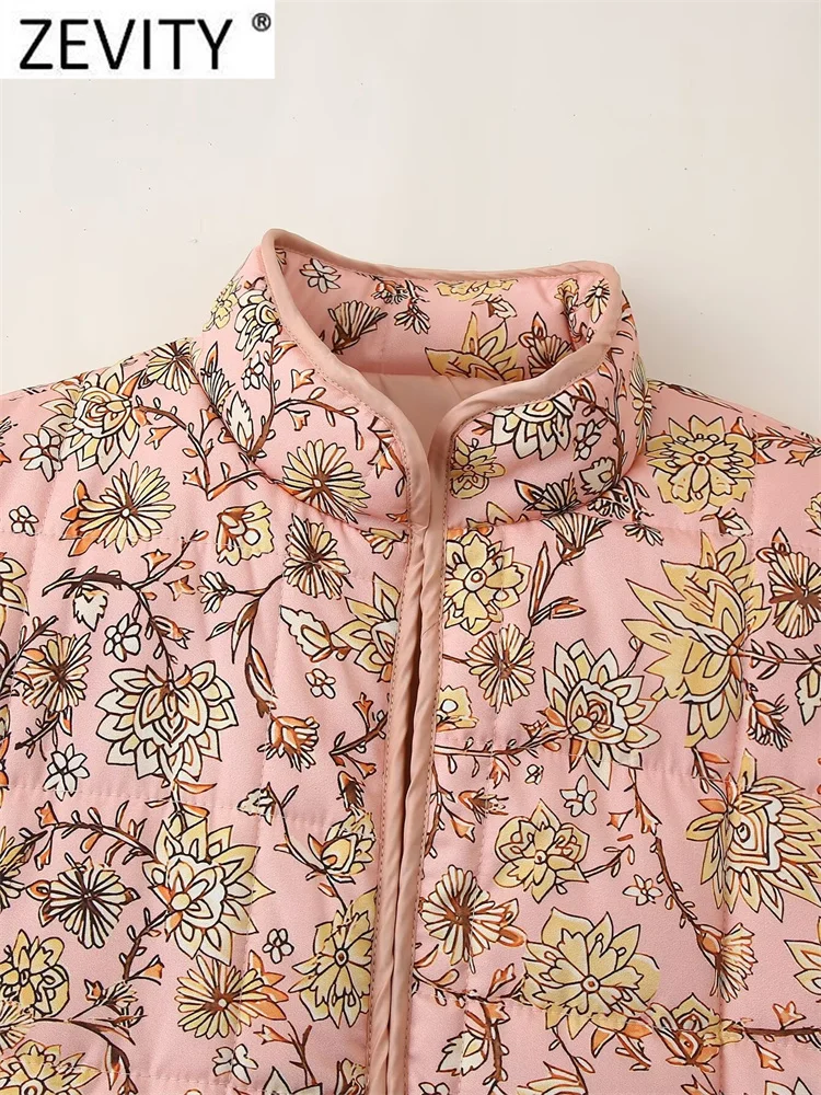 Женская стеганая куртка ZEVITY с воротником-стойкой и цветочным принтом