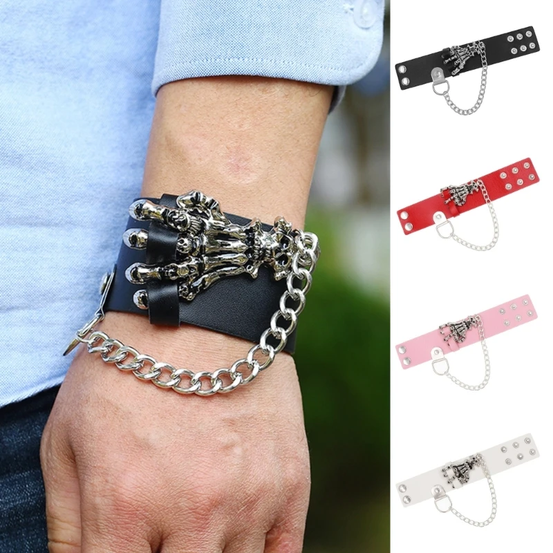 

Leathers Bracelets Punk Bracelets Adjustable Chain Goth Cuff Bracelets Gothic Buckle Wristband Bracelets for Men Women