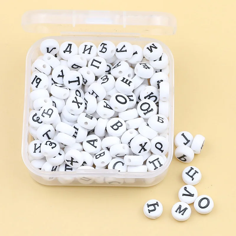 1 коробка, 200 шт., 4x7 мм, круглые русские буквы, набор акриловых бусин для именных браслетов, набор для изготовления ювелирных изделий для детей, подарок,Буквы русские разбросаны по бусинкам