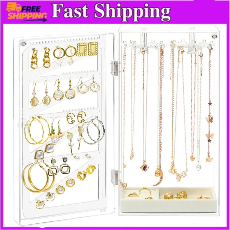 

Acrylic Jewelry Holder Organizer Box, Necklace Organizer Earring Holder Stand, Rotating Clear Hanging Rack Storage Tree Display