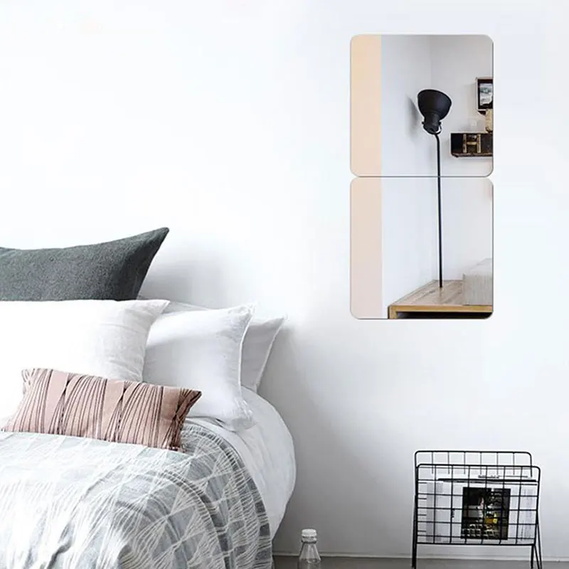 

20x20cm Flexible Mirror Sheets Self Adhesive Non Glass Plastic Tile Mirror Wall Stickers for Living Room Bathroom Home Decor 32