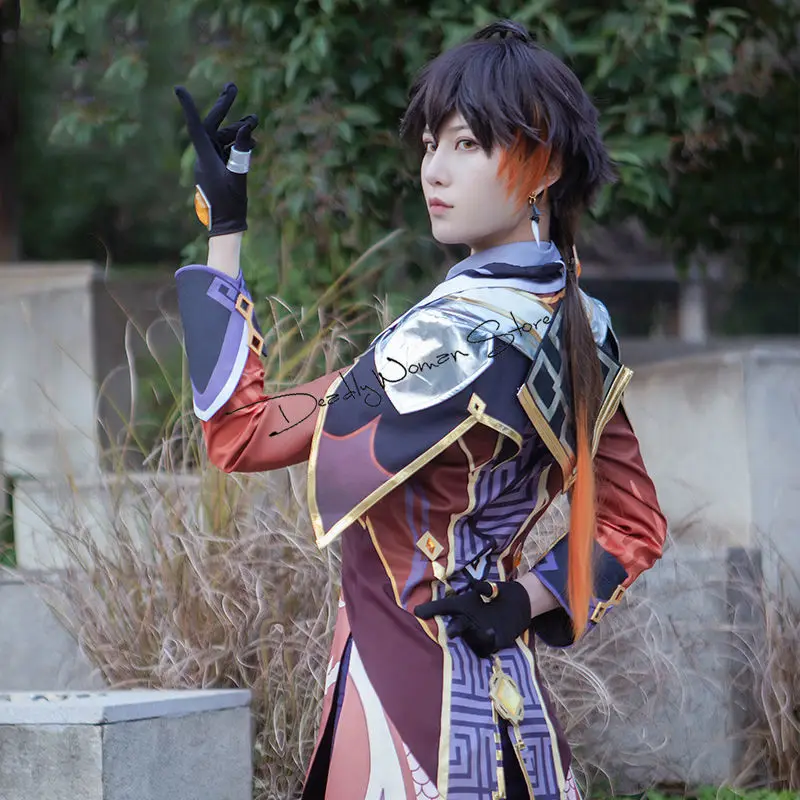 Костюм для косплея Чжун ли из аниме геншин ударт чжунглли костюм на Хэллоуин