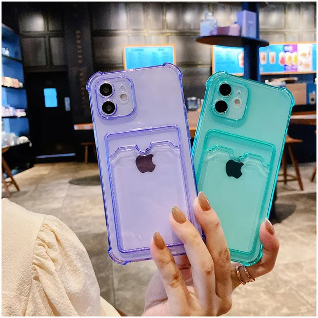 Simple Colored Transparent Tape Card Bag Phone Case For iphone 14 13 12 11 Pro Max X XR XSMAX  TPU Fall Pevention Case Cover