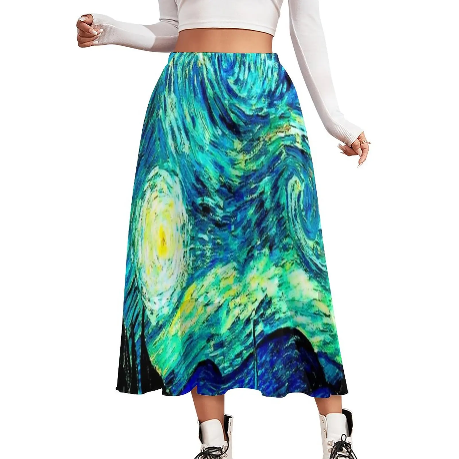

Mountains Famous Painting Skirt Starry Night Vincent Van Gogh Elegant Long Skirts A-line Skirt Summer Y2K Clothes Big Size 4XL