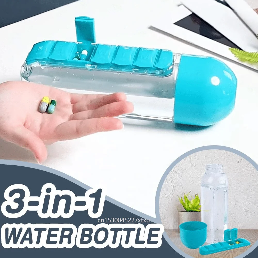 

Портативная герметичная Спортивная бутылка для воды Medic с 7 ячейками, Органайзер 2 в 1 для таблеток, 600 мл, фотодержатель, для улицы