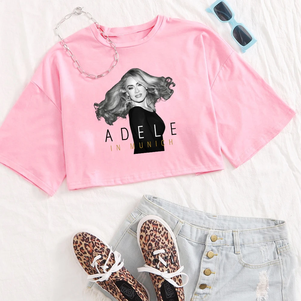 Adele In Munich Tour 2024 повседневные женские укороченные рубашки с круглым вырезом для