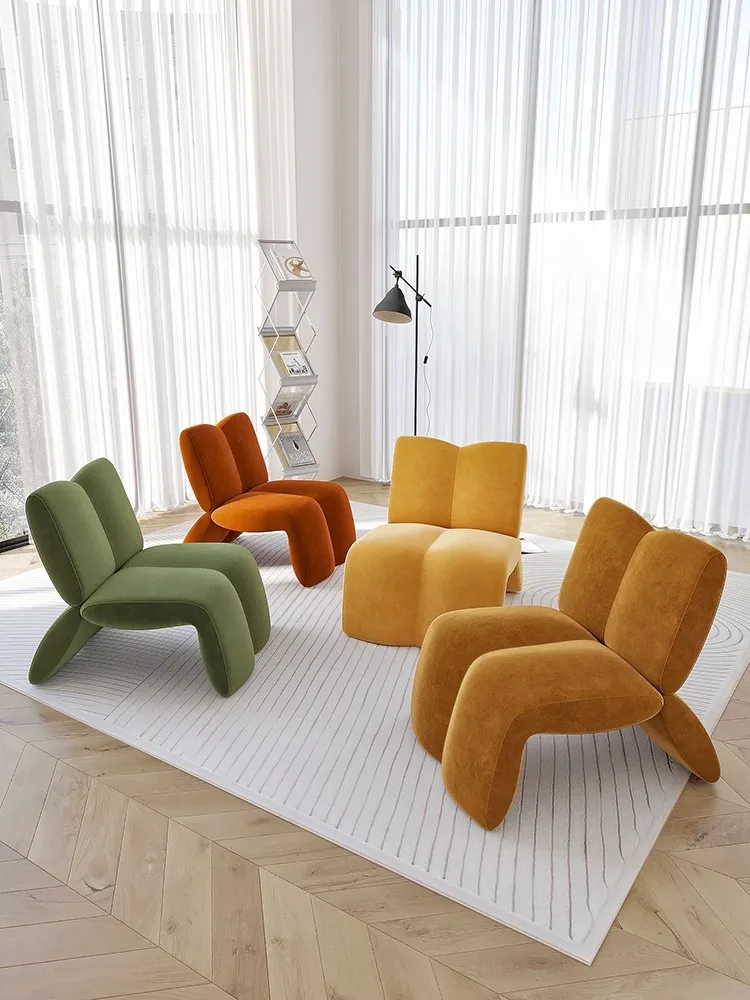 Design Art Shaped Leisure Chair Velvet Blue Creative Living Room Backrest Sofas