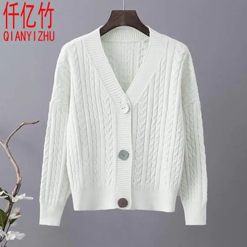 

Вязаный кардиган, пальто, Женский Универсальный иностранный свитер с v-образным вырезом, Свободный Топ на весну, осень, зиму 2023, корейский св...