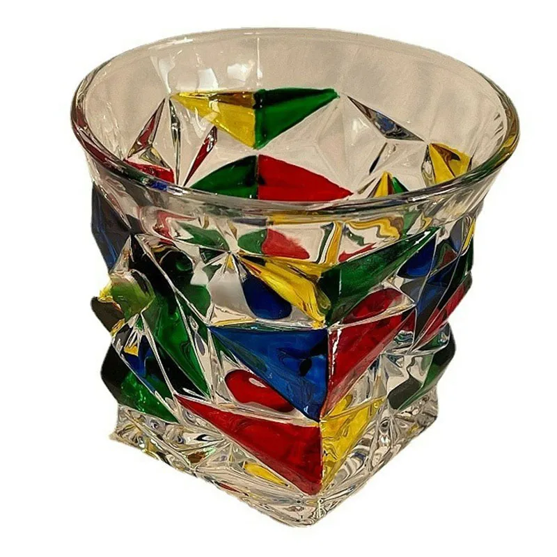 

European Colorful Glass Cups Creative Wine Cup Cold Drink Glasses Juice Glass Transparent Whiskey Glasses Milk Cup Bar Utensils