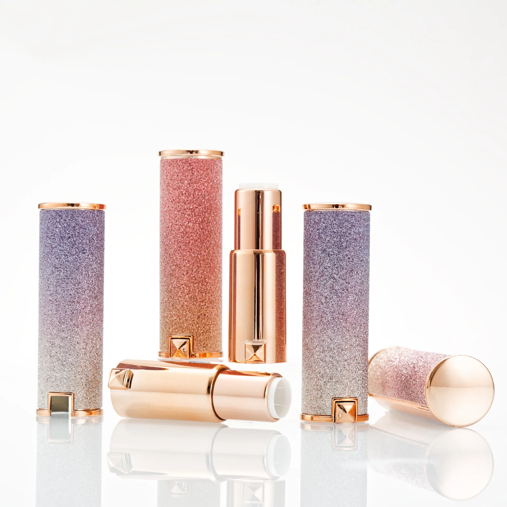 

Round Lipstick Tube Empty Tube Rose Gold Gradient Lambskin Refillable Lip Balm Cosmetic Containers Diy Homemade Lipstick Tubes
