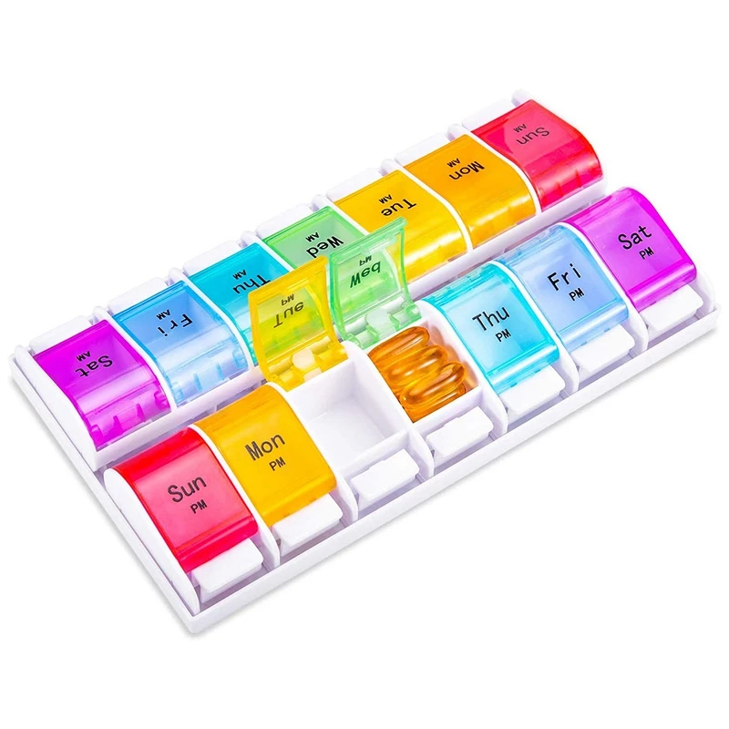 

Органайзер для таблеток на неделю Am Pm-органайзер для таблеток на каждый день 2 раза в день 7 дней, коробка для таблеток с модернизированным ди...