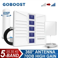 goboost 5 band signal booster 2g 3g 4g 70db gain cellular amplifier lte 700 850 1800 1900 network repeater with 360%c2%b0 antenna kit